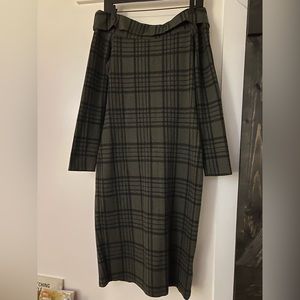 Off the shoulder winter dress; flattering cotton wool with a little stretch